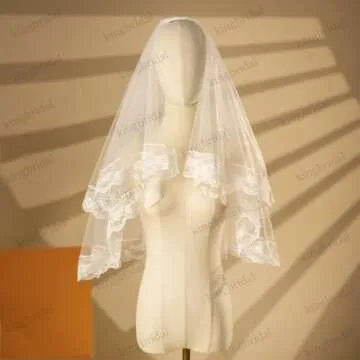 Elegant 2 Tier Lace Bridal Veil for Modern Brides