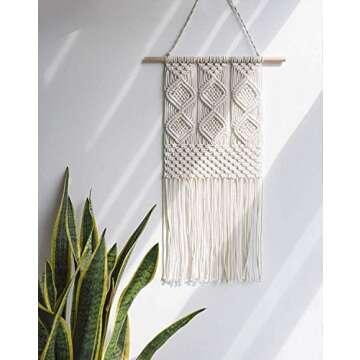 Handmade Macrame Wall Hanging Woven Tapestry - BOHO Chic Home Art Decor - Bohemian Apartment Studio Dorm Decorative Interior Wall Decor - Living Room Bedroom Nursery Craft Decorations, 12.0"W x 25.0"L