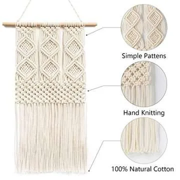 Handmade Macrame Wall Hanging Woven Tapestry - BOHO Chic Home Art Decor - Bohemian Apartment Studio Dorm Decorative Interior Wall Decor - Living Room Bedroom Nursery Craft Decorations, 12.0"W x 25.0"L