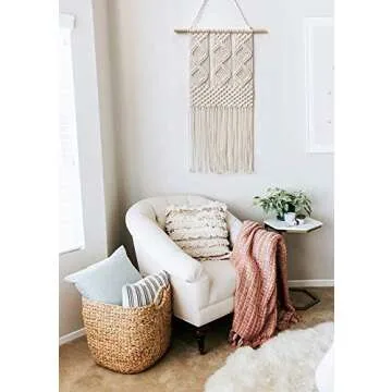 Handmade Macrame Wall Hanging Woven Tapestry - BOHO Chic Home Art Decor - Bohemian Apartment Studio Dorm Decorative Interior Wall Decor - Living Room Bedroom Nursery Craft Decorations, 12.0"W x 25.0"L