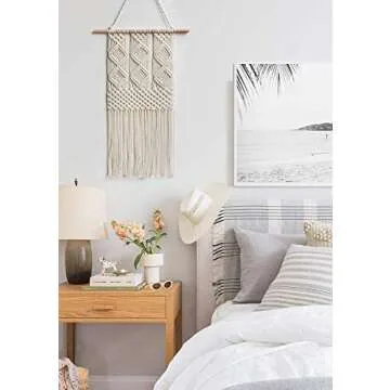 Handmade Macrame Wall Hanging Woven Tapestry - BOHO Chic Home Art Decor - Bohemian Apartment Studio Dorm Decorative Interior Wall Decor - Living Room Bedroom Nursery Craft Decorations, 12.0"W x 25.0"L