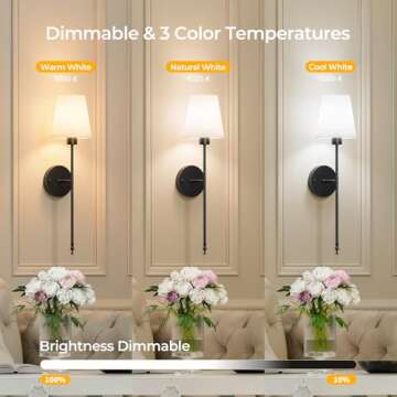 Brightown Battery Operated Wall Sconces Set of 2, Cordless Wall Lights with Rechargeable Bulbs and R...