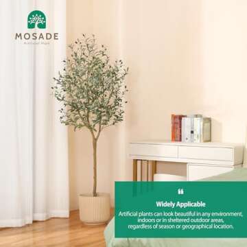 MOSADE Artificial Olive Tree 6Ft Fake Olive Silk Plant and Handmade Seagrass Basket, Perfect Tall Faux Topiary Silk Tree for Indoor Entryway Modern Decor Home Office Porch Balcony Gift,1Pack