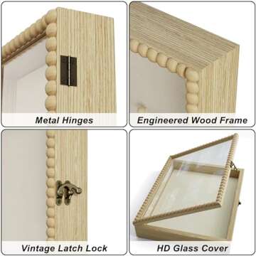 Love-KANKEI Shadow Box Frame 11x14, Deep Large Shadow Box Display Case with Unique Beads Door and Glass Window, Wood Memory Box for Pictures,Medals,Memorabilia,Collections Natural