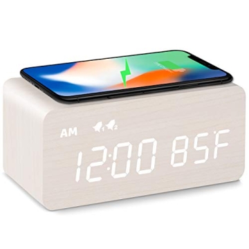 Elegant Wooden Alarm Clock with Wireless Charging Options