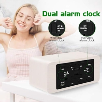 Elegant Wooden Alarm Clock with Wireless Charging Options