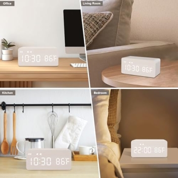 Elegant Wooden Alarm Clock with Wireless Charging Options