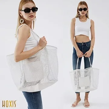 Stylish HOXIS Mesh Beach Tote for Women - Lightweight & Durable