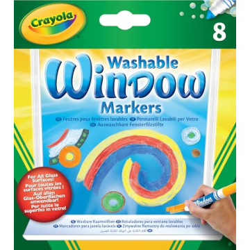 Crayola Window Markers (8 Count), Washable Window Markers for Kids, Works On Glass Surfaces, Fun Gifts for Kids