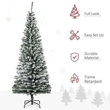 HOMCOM 6' Tall Unlit Snow-Flocked Slim Artificial Christmas Tree with Realistic Branches and 492 Tips