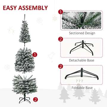 HOMCOM 6' Tall Unlit Snow-Flocked Slim Artificial Christmas Tree with Realistic Branches and 492 Tips