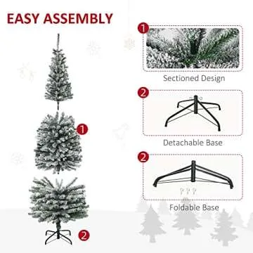 HOMCOM 6' Tall Unlit Snow-Flocked Slim Artificial Christmas Tree with Realistic Branches and 492 Tips