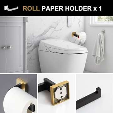 5-Piece Matte Black and Brushed Gold Bathroom Set
