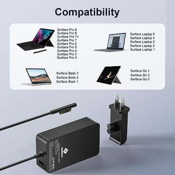 65W Surface Pro Laptop Charger for Microsoft Surface Pro X, 10, 9, 8, 7, 7+, 6, 5, 4, 3/ Surface Laptop 6 5 3 2 1 / Surface Book 2&3 13.5“, Surface Pro Charger, Support 44W, 36W, LED, 6FT