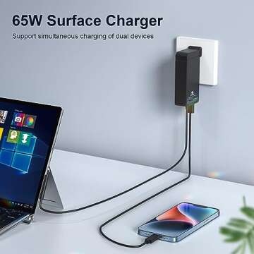 65W Surface Pro Laptop Charger for Microsoft Surface Pro X, 10, 9, 8, 7, 7+, 6, 5, 4, 3/ Surface Laptop 6 5 3 2 1 / Surface Book 2&3 13.5“, Surface Pro Charger, Support 44W, 36W, LED, 6FT