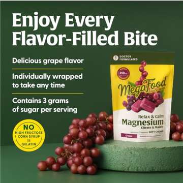 MegaFood Relax + Calm Magnesium Supplement - Soft Chews with Magnesium Citrate & Magnesium Malate for Heart Health, Muscle Tension & More - Vegetarian - Grape-Flavor - 60 Chews (30 Servings)
