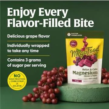 MegaFood Relax + Calm Magnesium Supplement - Soft Chews with Magnesium Citrate & Magnesium Malate for Heart Health, Muscle Tension & More - Vegetarian - Grape-Flavor - 60 Chews (30 Servings)