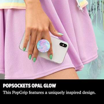 ​​​​PopSockets Phone Grip with Expanding Kickstand, Marble PopGrip - Opal Glow