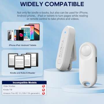 Oresoc RF Remote Control Page Turner for Kindle Paperwhite,Kindle Accessories Remote Photo and Video for E-Book iPhone iPad Android Tablets Reading Novels Comics Remote Control Extenders(White)