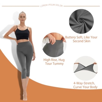 Grey High Waisted Leggings for Workout with Pockets