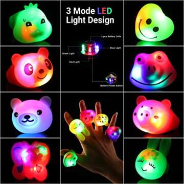 Mikulala 36 Pack Light Up Rings Glow in The Dark Party Supplies, Light up Party Favors, Goodie Bag Stuffers, Birthday Christmas Party Favors Classroom Prizes Cute Animal Treasure Box for Kids