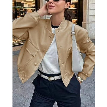 Megfie Women's Cropped Bomber Jacket Stylish Versatile Outerwear