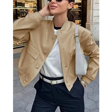 Megfie Women's Cropped Bomber Jacket Stylish Versatile Outerwear