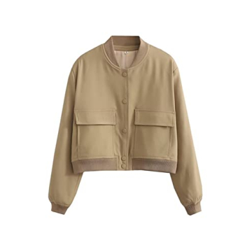 Megfie Women's Cropped Bomber Jacket Stylish Versatile Outerwear