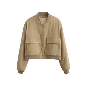 Megfie Women's Cropped Bomber Jacket Stylish Versatile Outerwear