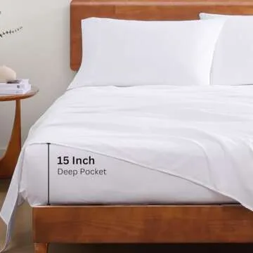 LANE LINEN 100% Organic Cotton King Size Sheets Set, 4Pc King Sheets, Soft Breathable Sheets King Size, Percale Weave, Hotel-Quality King Bed Sheets, 15" Deep Pocket King Sheet Set - White Bed Sheets
