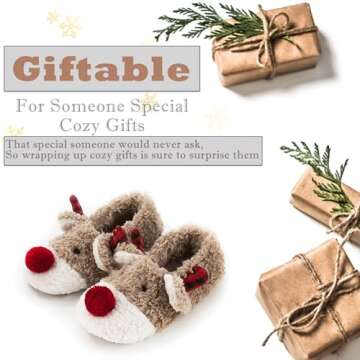 Cozylook Cute Animal Indoor Slippers for Women Kids Girls Boys, Fuzzy Bedroom Cartoon Slip On Shoes, Kawaii Funny Face Warm Cozy Fluffy House Socks, Fun Christmas Gifts Unique, Reindeer 1-3