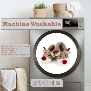 Cozylook Cute Animal Indoor Slippers for Women Kids Girls Boys, Fuzzy Bedroom Cartoon Slip On Shoes, Kawaii Funny Face Warm Cozy Fluffy House Socks, Fun Christmas Gifts Unique, Reindeer 1-3