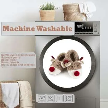 Cozylook Cute Animal Indoor Slippers for Women Kids Girls Boys, Fuzzy Bedroom Cartoon Slip On Shoes, Kawaii Funny Face Warm Cozy Fluffy House Socks, Fun Christmas Gifts Unique, Reindeer 1-3