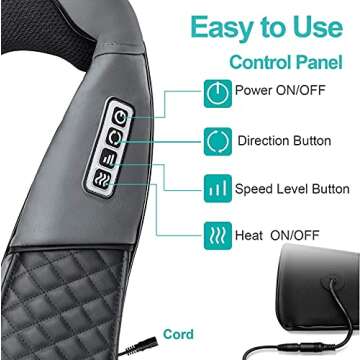 Medcursor Neck Massager, Portable Electric Shiatsu Back Massage Device with Heat, Deep Tissue 3D Kneading Pillow for Muscle Pain Relief (No Battery)