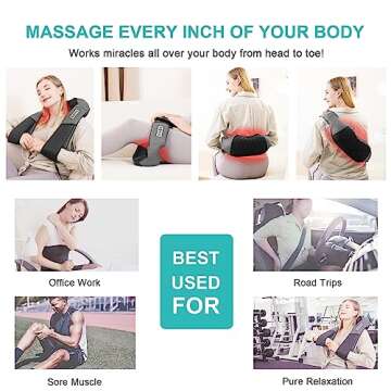 Medcursor Neck Massager, Portable Electric Shiatsu Back Massage Device with Heat, Deep Tissue 3D Kneading Pillow for Muscle Pain Relief (No Battery)