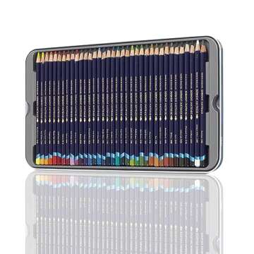 Derwent Inktense Color Pencils, 36-Piece Tin Set, 4mm Round Core, Watercolor Drawing