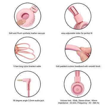 Noot K11 Foldable Kids Headphones with Tangle-Free Cord