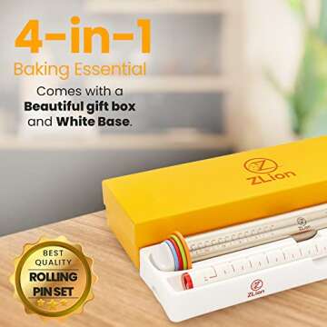 Stainless Steel Rolling Pin, Baking Set, Rolling pin with thickness rings, Silicone baking mat, and ...