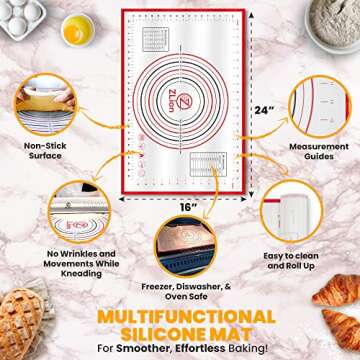 Stainless Steel Rolling Pin, Baking Set, Rolling pin with thickness rings, Silicone baking mat, and white storage base. Baking tools, are packed in a luxurious giftable box by ZLion.