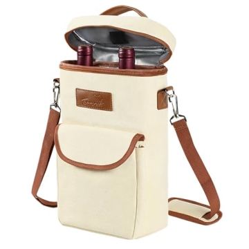Tirrinia 2 Bottle Wine Gift Tote Carrier - Leakproof & Insulated with large pockets Wine Cooler Bag ...