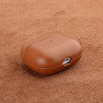 Haobobro Handcrafted AirPods 3 Leather Case/Cover with Clip and Wrist Strap, Fully-Wrapped Full-Grai...