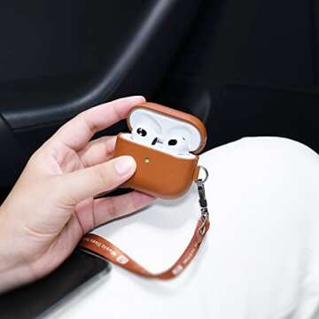 Haobobro Handcrafted AirPods 3 Leather Case/Cover with Clip and Wrist Strap, Fully-Wrapped Full-Grain Leather Case, Portable Case Compatible AirPods 3rd Generation, AirPods 3 Protective Case, Brown