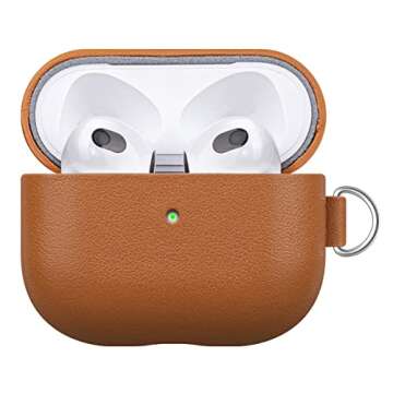 Haobobro Handcrafted AirPods 3 Leather Case/Cover with Clip and Wrist Strap, Fully-Wrapped Full-Grain Leather Case, Portable Case Compatible AirPods 3rd Generation, AirPods 3 Protective Case, Brown