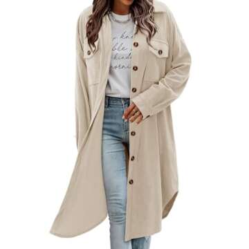 CHICZONE Womens Casual Lapel Button Down Long Corduroy Shirt Jacket Shacket Long Sleeve Trench Coat ...