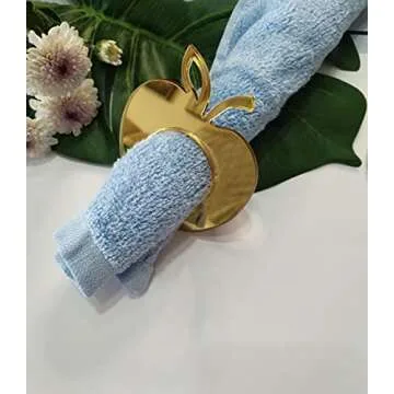 Acrylic Apple Napkin Rings, Apple Napkin Ring for Wedding Signs, Bridal Shower Party Décor, Engagement Apple Shaped Crafting Sets of 10 (Gold Mirror)