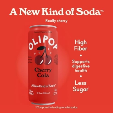 OLIPOP Prebiotic Soda Pop, Cherry Cola – 12 Cans of Healthy Indulgence