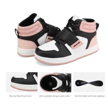 DREAM PAIRS Boys Girls High Top Sneaker LilLegends Skyhigh Basketball Shoes,Size 6 Big Kid,Black/White/Pink,Freestyle-K