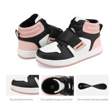 DREAM PAIRS Boys Girls High Top Sneaker LilLegends Skyhigh Basketball Shoes,Size 6 Big Kid,Black/White/Pink,Freestyle-K