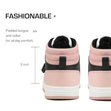 DREAM PAIRS Boys Girls High Top Sneaker LilLegends Skyhigh Basketball Shoes,Size 6 Big Kid,Black/White/Pink,Freestyle-K