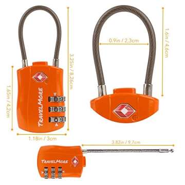 TSA Approved Travel Combination Cable Luggage Locks for Suitcases & Backpacks - 1 Pack of Orange TSA...